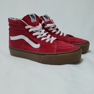 Vans Sk8-Hi High Top Skate Shoe Sneakers Red Size 8.5 Sidestripe Suede Canvas